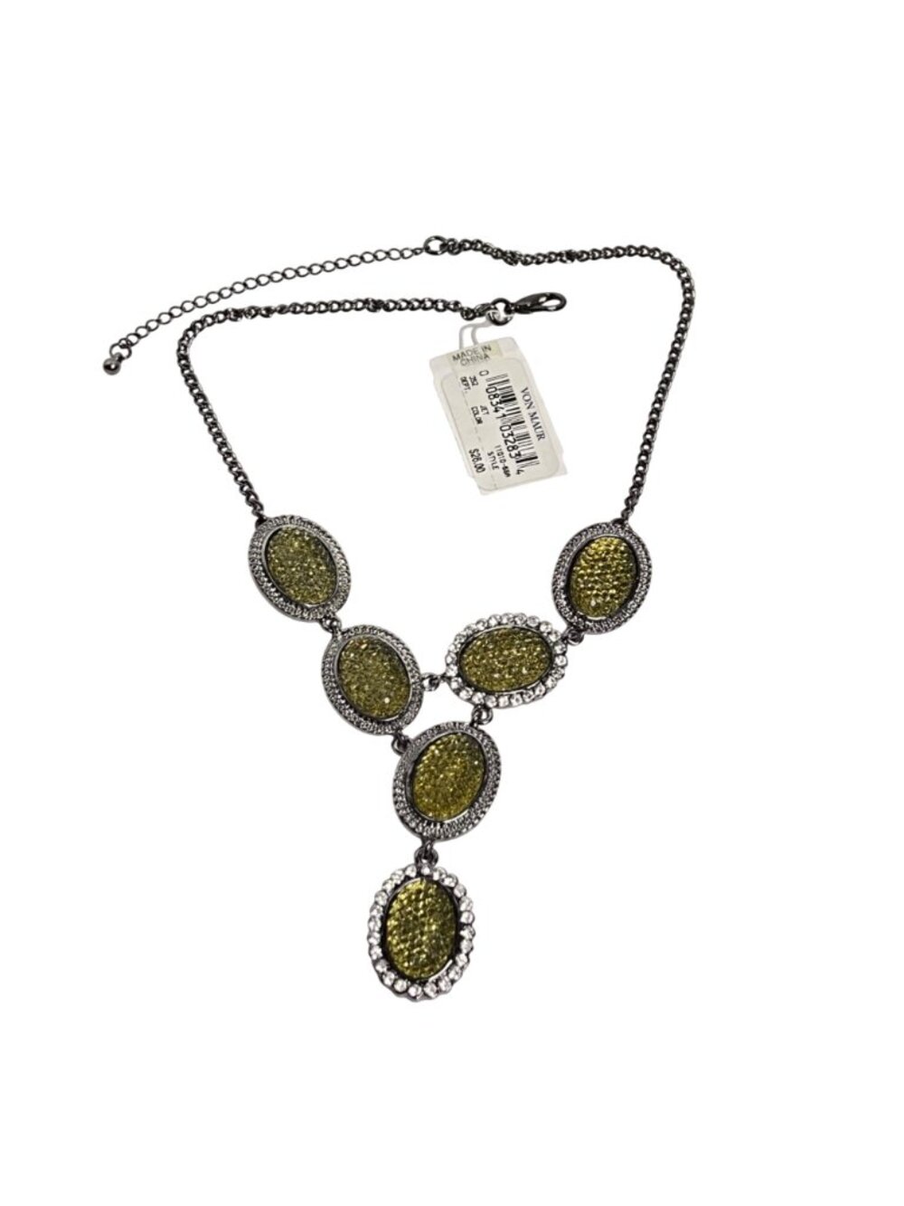 Stein Blye Dark Silver Tone With Green Resin Ovals Statement Necklace (6332) - Picture 5 of 7